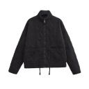 Damen Steppjacke für den Herbst mit Stehkragen Reißverschluss Außentaschen Kordelzug Warmer Mantel für den Alltag 5