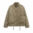 Damen Steppjacke für den Herbst mit Stehkragen Reißverschluss Außentaschen Kordelzug Warmer Mantel für den Alltag 1