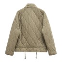 Damen Steppjacke für den Herbst mit Stehkragen Reißverschluss Außentaschen Kordelzug Warmer Mantel für den Alltag 2