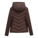 Damen Steppjacke mit Kapuze und Reißverschluss, taillierte Passform mit Strickärmeln und seitlichen Einsätzen, Steppung in V-Form 2