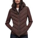 Damen Steppjacke mit Kapuze und Reißverschluss, taillierte Passform mit Strickärmeln und seitlichen Einsätzen, Steppung in V-Form 3