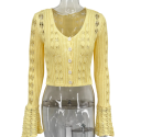 Damen Strick-Kardigan mit V-Ausschnitt Einfarbiger Knopf-Cardigan mit weit geschnittenen Ärmeln Eleganter modischer Pullover Polyester und Baumwolle 28
