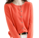 Damen Strickcardigan aus Polyester mit Rundhalsausschnitt Einfarbiger eleganter Pullover mit Knöpfen und langen Ärmeln Universelle Größe 13