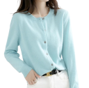 Damen Strickcardigan aus Polyester mit Rundhalsausschnitt Einfarbiger eleganter Pullover mit Knöpfen und langen Ärmeln Universelle Größe 14