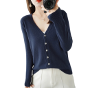 Damen Strickjacke mit V-Ausschnitt Eleganter Knopf-Cardigan Einfarbiger modischer Pullover Verschiedene Farben Polyester Acryl 14