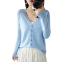 Damen Strickjacke mit V-Ausschnitt Eleganter Knopf-Cardigan Einfarbiger modischer Pullover Verschiedene Farben Polyester Acryl 18