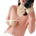 Damen Strickjacke mit V-Ausschnitt Eleganter Knopf-Cardigan Einfarbiger modischer Pullover Verschiedene Farben Polyester Acryl 12