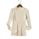 Damen Strickpullover aus Baumwolle und Acryl mit Rundhalsausschnitt Eleganter einfarbiger Pullover mit langen Ärmeln Universalgröße für den täglichen Gebrauch 13
