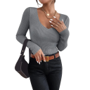 Damen Strickpullover aus Baumwolle und Acryl mit V-Ausschnitt Einfarbiger eleganter Pullover mit langen Ärmeln Universelle Größe für den täglichen Gebrauch 4