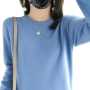Damen Strickpullover aus Polyester und Acryl mit Rundhalsausschnitt Einfarbiger eleganter Pullover mit langen Ärmeln Universelle Größe für den täglichen Gebrauch 14