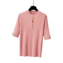Damen Strickpullover mit halben Ärmeln und Rundhalsausschnitt, feiner Ausschnitt an der Brust, einfarbiger Top aus Acryl und Baumwolle, eleganter Stil 6