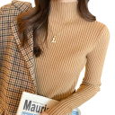 Damen Strickpullover mit Rollkragen aus Baumwolle und Acryl Einfarbiger eleganter Pullover mit langen Ärmeln Universelle Größe für Herbst und Winter 19