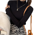 Damen Strickpullover mit Rollkragen aus Baumwolle und Acryl Einfarbiger eleganter Pullover mit langen Ärmeln Universelle Größe für Herbst und Winter 11