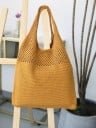 Damen Stricktasche aus Baumwolle Durchbrochenes Muster im oberen Teil Breiter Griff Große weiche Tasche für jeden Tag 36 x 55 cm 9
