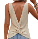 Damen Stricktop mit V-Ausschnitt Elegantes Sommeroberteil mit Knoten im Rücken Offene Rückseite Einfarbiges modisches Top Verschiedene Farben Polyester 2