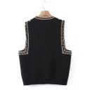 Damen Strickweste mit eingewebtem ornamentalen und blumigen Muster Rundhalsausschnitt Ohne Ärmel Gemusterte Abschlüsse der Armlöcher Acryl 3