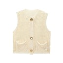 Damen Strickweste mit V-Ausschnitt und Taschen Einfarbige stylische Weste mit Knopfverschluss Bequemer Polyesterpullover in verschiedenen Farben 12