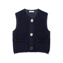 Damen Strickweste mit V-Ausschnitt und Taschen Einfarbige stylische Weste mit Knopfverschluss Bequemer Polyesterpullover in verschiedenen Farben 10