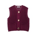 Damen Strickweste mit V-Ausschnitt und Taschen Einfarbige stylische Weste mit Knopfverschluss Bequemer Polyesterpullover in verschiedenen Farben 13