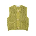Damen Strickweste mit V-Ausschnitt und Taschen Einfarbige stylische Weste mit Knopfverschluss Bequemer Polyesterpullover in verschiedenen Farben 1