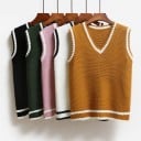 Damen Strickweste ohne Ärmel V-Ausschnitt Kontraststreifen an den Säumen Gerippter unterer Saum Gerade Passform Polyester und Acryl 6