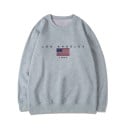Damen Sweatshirt ohne Kapuze mit Druck der amerikanischen Flagge und Aufschrift Rundhalsausschnitt Lange Ärmel Gerippte Bündchen und Saum 1
