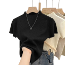 Damen Sweatshirt-T-Shirt aus Baumwolle und Polyester mit kurzen Ärmeln Einfarbig gestricktes T-Shirt mit Rundhalsausschnitt Eleganter und bequemer Stil 4