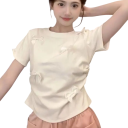 Damen T-Shirt mit dekorativen Schleifen Elegante lockere Passform Kurze Ärmel Weiches Material Stilvolles Detail für den Alltag 4