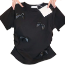 Damen T-Shirt mit dekorativen Schleifen Elegante lockere Passform Kurze Ärmel Weiches Material Stilvolles Detail für den Alltag 2