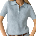 Damen T-Shirt mit Kragen Edles Häkelmuster Kurzarm Atmungsaktives Strickmaterial Leichtes Oberteil Luftiges Design für den Sommer 4