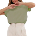 Damen T-Shirt mit lockeren Ärmeln, schlichtes Rundhals-Oberteil, modische lässige Passform, bequemes T-Shirt für die Freizeit 8