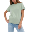 Damen T-Shirt mit lockeren Ärmeln, schlichtes Rundhals-Oberteil, modische lässige Passform, bequemes T-Shirt für die Freizeit 18