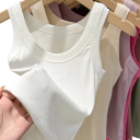 Damen T-Shirt Rundhalsausschnitt Breite Träger Einfarbiges Baumwoll-T-Shirt aus natürlicher Baumwolle für bequemen Alltag 2