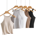 Damen Tanktop Einfarbig Eingebaute Büste Rundhalsausschnitt Dünne Träger Viskose Spandex Bequemer Top 2