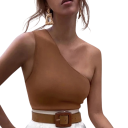 Damen Top Einfarbig Asymmetrisch Ein Schulter Crop Top Material Polyester Baumwolle Moderner Sommer Top für Frauen 7