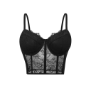 Damen Top Einfarbig mit Spitzen Polotransparentes Design Dünne Träger V-Ausschnitt Material Polyester Spandex Elegantes Top 1