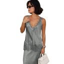 Damen Top Einfarbig mit Spitzenbreite Träger V-Ausschnitt Material Polyester Elegantes Sommeroberteil für Frauen 7