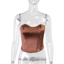 Damen Top Rundhalsausschnitt Ohne Träger Korsett Schnitt Einfarbiges Korsett Top aus Polyester und Baumwolle 8