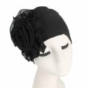 Damen Turbanmütze mit großer geraffter Blume an der Seite Elegantes Kopfteil aus Baumwolle und Polyester Universelle Größe 5