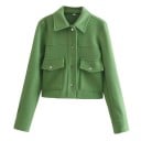 Damen Übergangsjacke mit Druckknopfverschluss Stylische Jacke in Taillenkürze mit Kragen Eleganter Mantel mit Taschen Frühlings 5