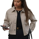 Damen Übergangsjacke mit Druckknopfverschluss Stylische Jacke in Taillenkürze mit Kragen Eleganter Mantel mit Taschen Frühlings 8