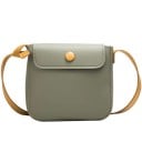 Damen Umhängetasche mit Klappe und rundem Knopf Breiter kontrastierender Trageriemen aus PU-Leder und Polyester Maße 23 x 21 x 7 cm 5