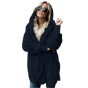 Damen warme plüschige Jacke mit Kapuze Oversize Fleece-Kardigan Herbstlicher flauschiger Überwurf mit langen Ärmeln Weicher Mantel 5