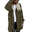 Damen warme plüschige Jacke mit Kapuze Oversize Fleece-Kardigan Herbstlicher flauschiger Überwurf mit langen Ärmeln Weicher Mantel mit Kapuze 11