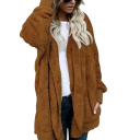 Damen warme plüschige Jacke mit Kapuze Oversize Fleece-Kardigan Herbstlicher flauschiger Überwurf mit langen Ärmeln Weicher Mantel mit Kapuze 8
