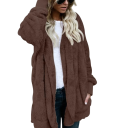 Damen warme plüschige Jacke mit Kapuze Oversize Fleece-Kardigan Herbstlicher flauschiger Überwurf mit langen Ärmeln Weicher Mantel mit Kapuze 13
