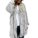 Damen warme plüschige Jacke mit Kapuze Oversize Fleece-Kardigan Herbstlicher flauschiger Überwurf mit langen Ärmeln Weicher Mantel mit Kapuze 7