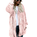 Damen warme plüschige Jacke mit Kapuze Oversize Fleece-Kardigan Herbstlicher flauschiger Überwurf mit langen Ärmeln Weicher Mantel mit Kapuze 6