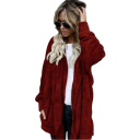 Damen warme plüschige Jacke mit Kapuze Oversize Fleece-Kardigan Herbstlicher flauschiger Überwurf mit langen Ärmeln Weicher Mantel mit Kapuze 4