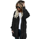 Damen warme plüschige Jacke mit Kapuze Oversize Fleece-Kardigan Herbstlicher flauschiger Überwurf mit langen Ärmeln Weicher Mantel mit Kapuze 2